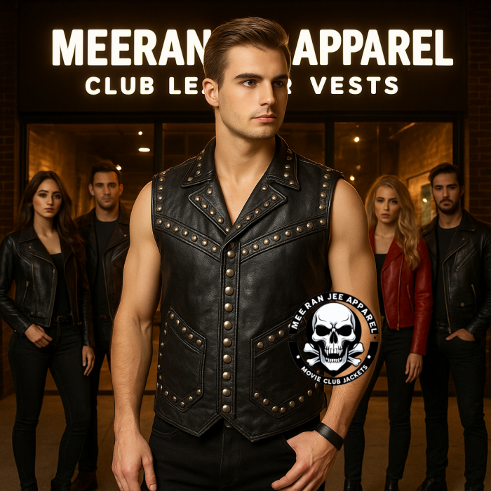Men's Genuine Leather Burning Man Vest | Black Studded Gothic